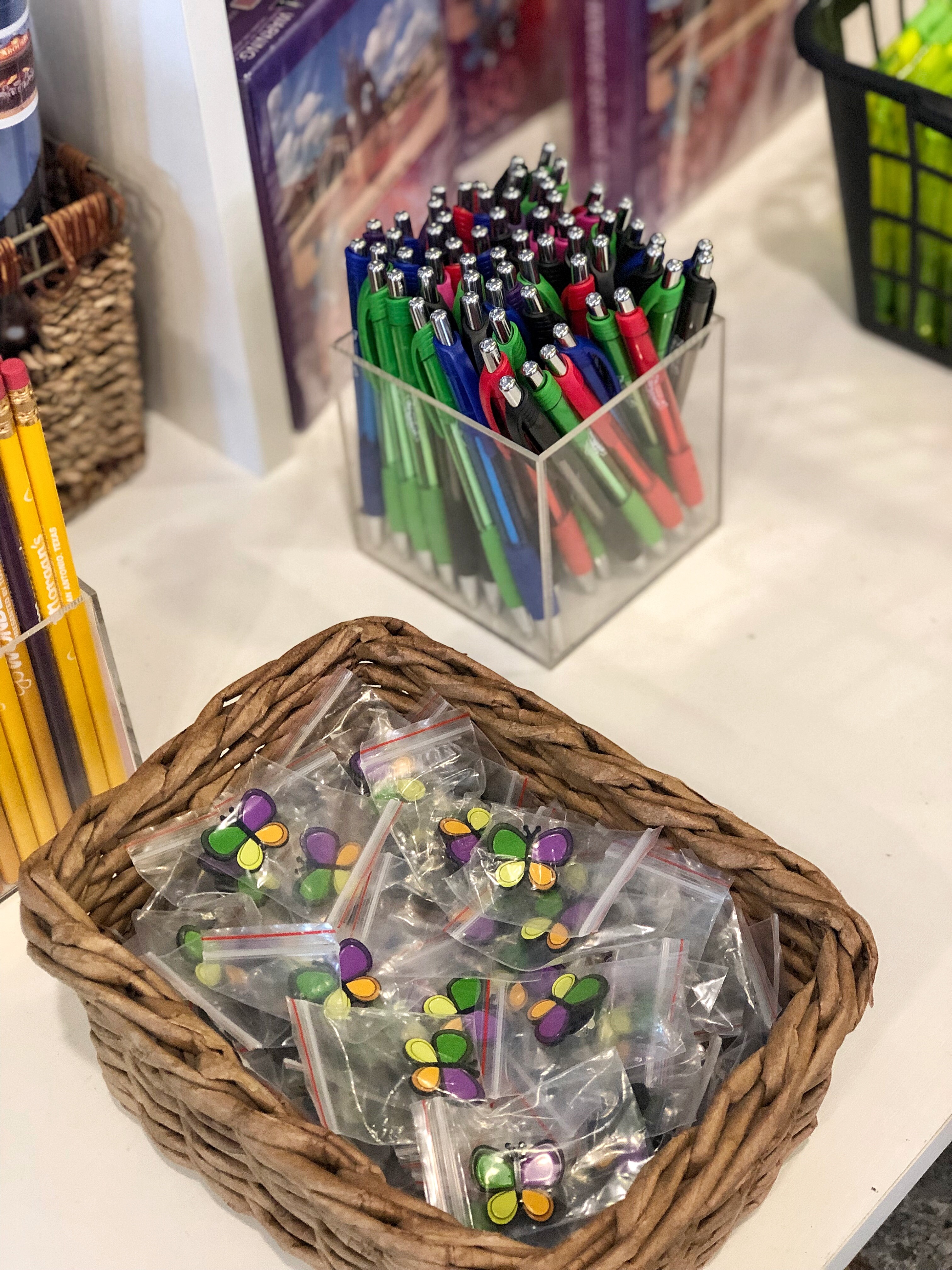 Pins and pens at the Squad Shoppe